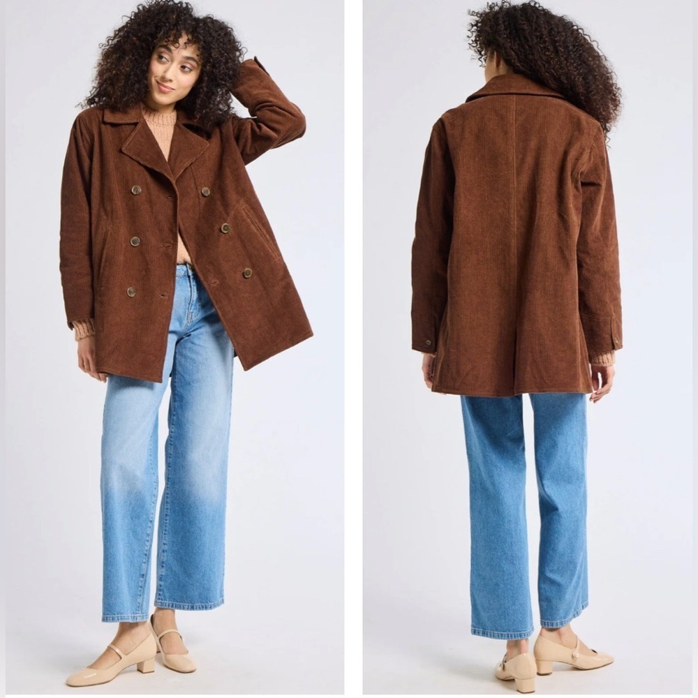 $468 Mille Resort & Travel Ricky Pea Trench Coat Jacket Corduroy Brown Women S
